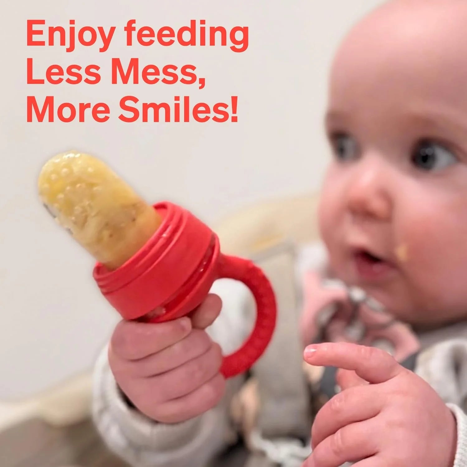 Love Noobs Baby Fruit Feeder, Bpa-Free Baby Fruit Feeder & Teether Set, 4 Extra Teats, Red